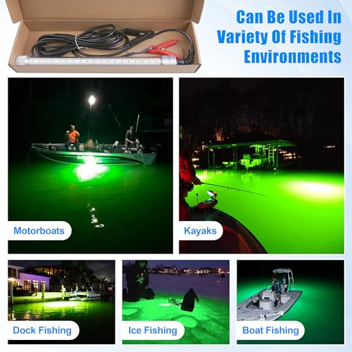 Underwater Fishing Light 80W 12V 40000 Lumens Green Attracting Fish Light LED Fishing Light Submersible Fish Finder Lamp IP68 Waterproof for Freshwater and Saltwater