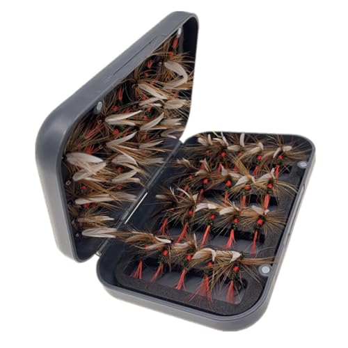 24Pcs Fly Fishing Flies Trout Lures Fishing Tackle Fly Fishing Flies with Boxed Trout Bass Artificial Fish Bait (24Pcs-Royal WulffFly)