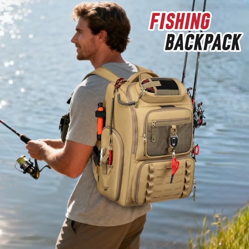 Fishing Tackle Backpack (B-Khaki(Without tackle box))