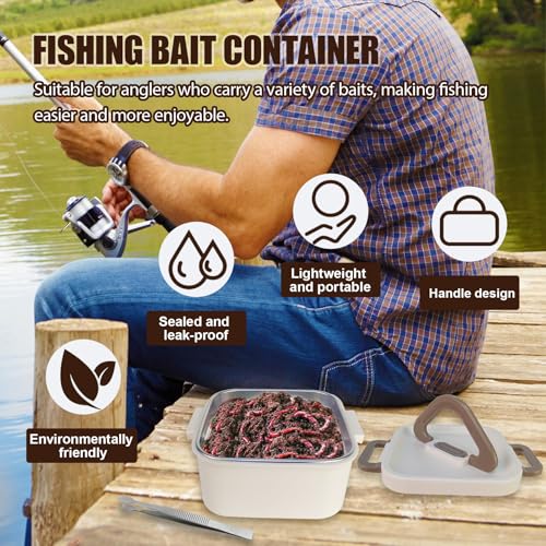Fishing Bait Container Organizer with Handle Insulated Breathable Live Bait Box Stainless Steel Worm Storage Tank for Nightcrawlers Keeps Bait Fresh and Alive (square 700ml)