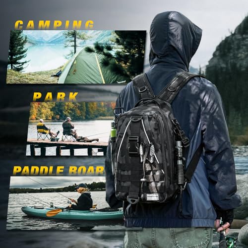 Fishing Backpack with 3600 Tackle Box Fishing Gear Set Tackle Bag (Black Camouflage Set)