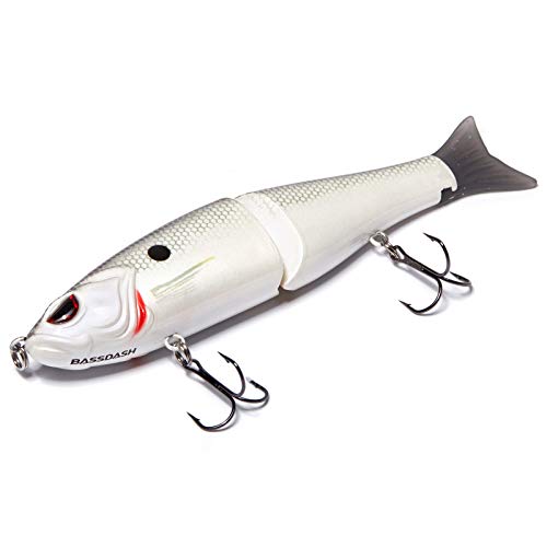 SwimShad Glide Baits Jointed Swimbait Bass Pike Salmon Trout Muskie Fishing Lure (White Shad / 7in/2.2oz)