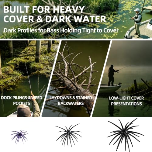 Sea Urchin Baits for Bass Fishing (Dark Purple Flake / Black & Blue / Solid Black)