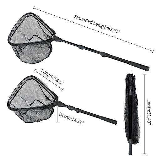 Fishing Landing Net with Telescoping Pole Handle Extends to 63 inches (K: Aircraft-grade Aluminum Handle, 82" Full)
