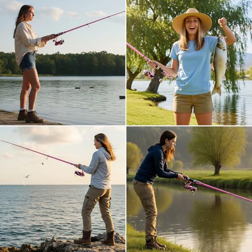 Pink Fishing Poles and Reels Combo (2 Pink Poles - Duffle Bag without Bottle Opener / 8FT/2.4M)