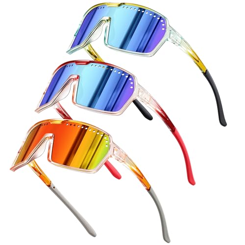 3Pack Polarized Kids Sunglasses UV400 for Youth Softball Running Cycling (7425-blackred)