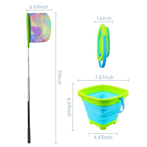 2PCS Fishing Net with Bucket (Orange + Green)