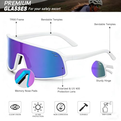 Sunglasses for Men Women (White &Purple Lens)
