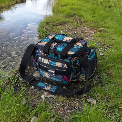 Fishing Tackle Bag with 3PCS 3600 Green Tackle Boxes (A1:Blue Leaf with 3 Green Tackle Boxes / Small)