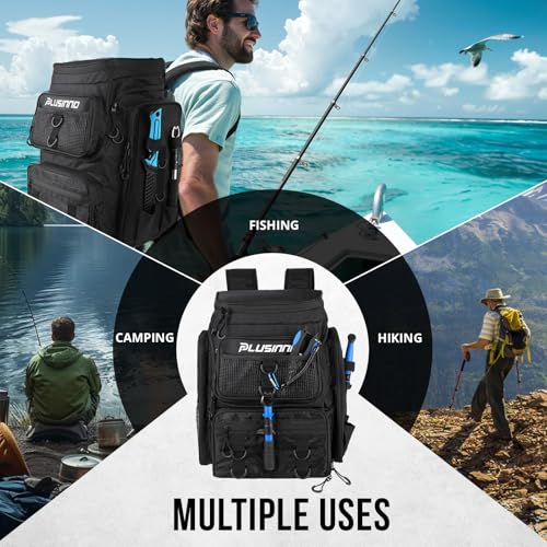 Fishing Tackle Backpack with Rod Holders (Black)