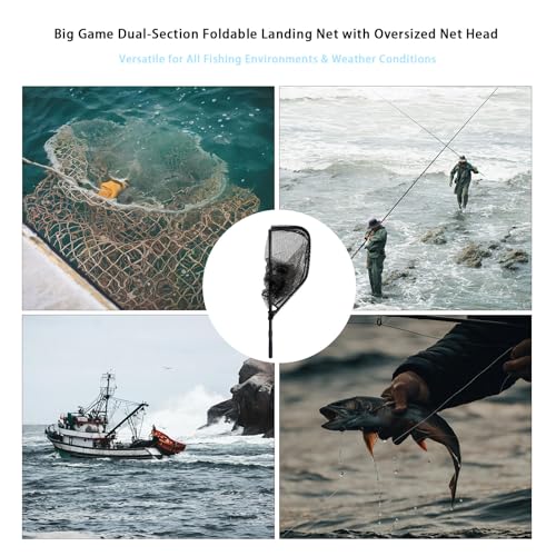 78.5In Large Fishing Net with Handle Fish Landing Net Telescoping Coated Rubber Net Folding Collapsible Extendable Gifts for Men