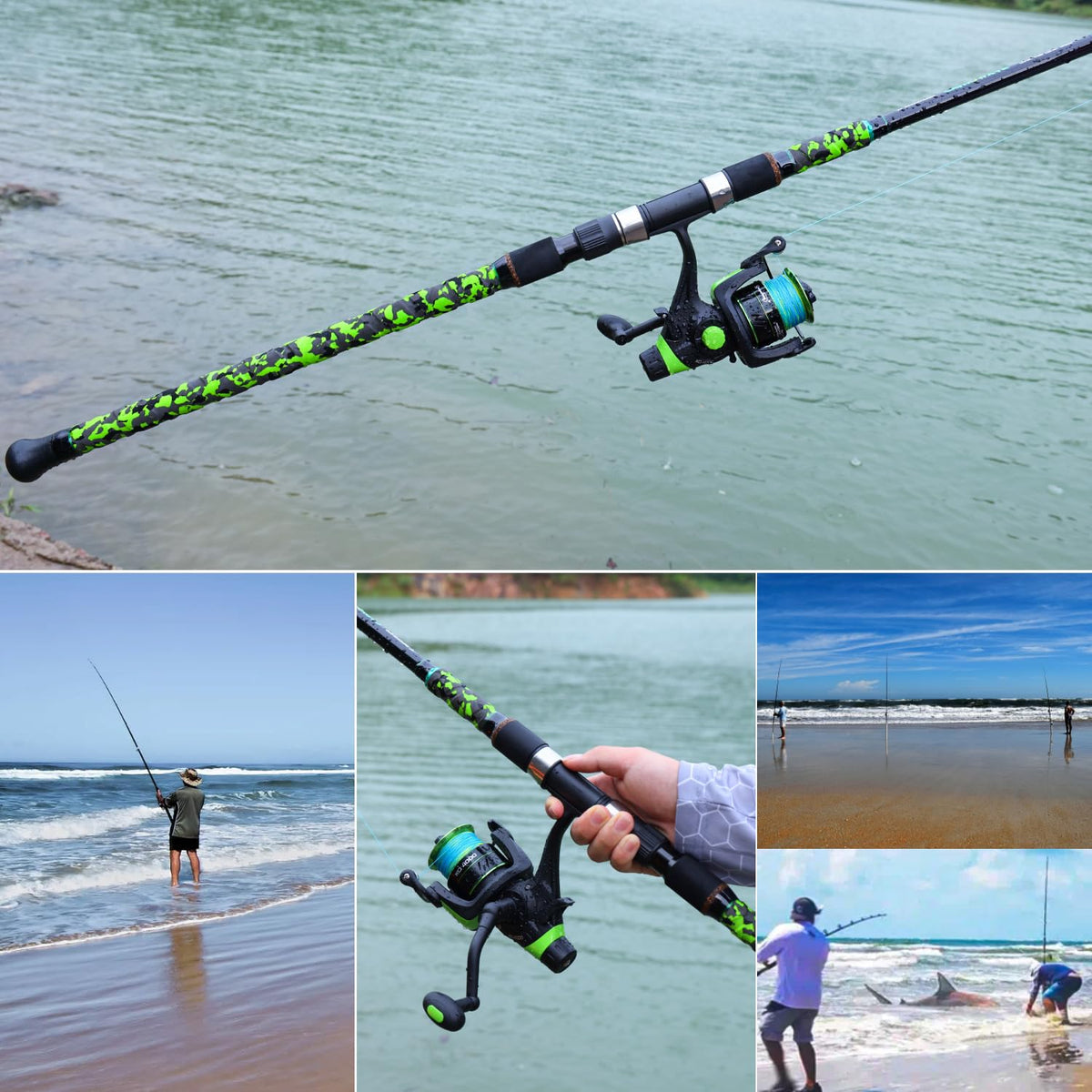 Surf Spinning Fishing Rod Carbon Travel Surf Rod M (green / 12ft-Spinning-3Pc-H)