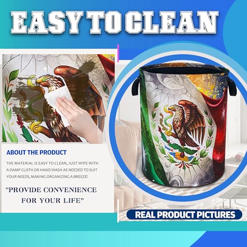 Flag Of Mexico Laundry Basket Foldable Oxford Cloth Hamper 18.9 x 16.5 Inch (Flag Of Mexico)