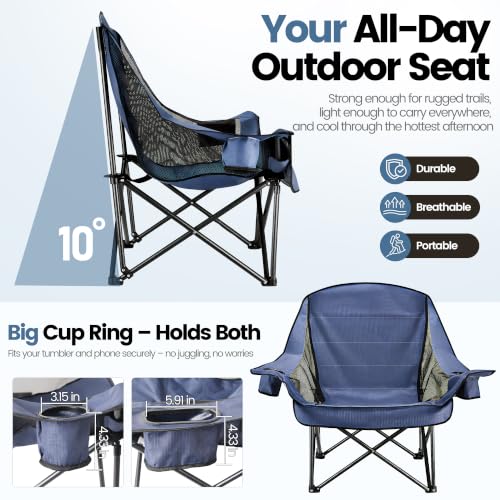 2 Pack Oversized Camping Chairs for Adults & Teens (Navy Blue)