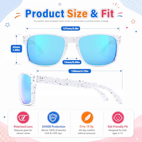 3 Pack Kids Sunglasses Polarized UV Protection Shades for Boys and Girls (A06-red+blackblue+whiteblue)