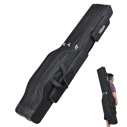 Portable 3 Layers Fishing Pole Bag Durable Oxford Folding Fishing Rod Reel Carry Case Tackle Storage Bag Case Waterproof Camouflage Travel Fishing Carrier