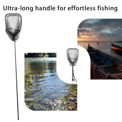 101.5in Large Fishing Net with Handle Carbon Fiber Coated Rubber Telescoping Minnow Long Landing Pond Net Collapsible Kayak Folding Fish Net (Carbon fiber)