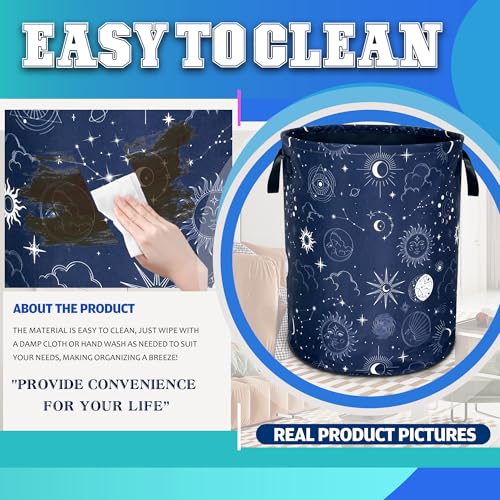 Night Sun Stars Moon Laundry Basket Foldable Oxford Cloth 18.9 x 16.5 Inch (Night Sun Stars Moon)