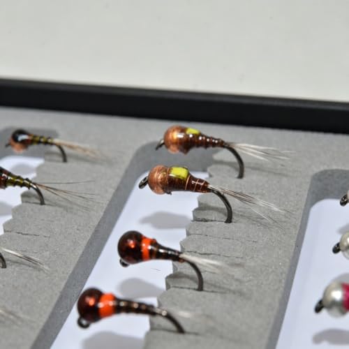 36pcs Perdigon Nymph Flies Assortment for Trout Fishing (36 Premium Perdigon)