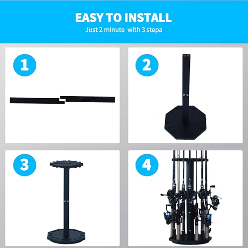 360° Rotating Wood Fishing Rod Holder (Round / Black)