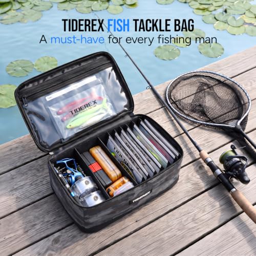 Fishing Tackle Bag with 20 DIY Soft Plastic Bait Bags (Black Camo)