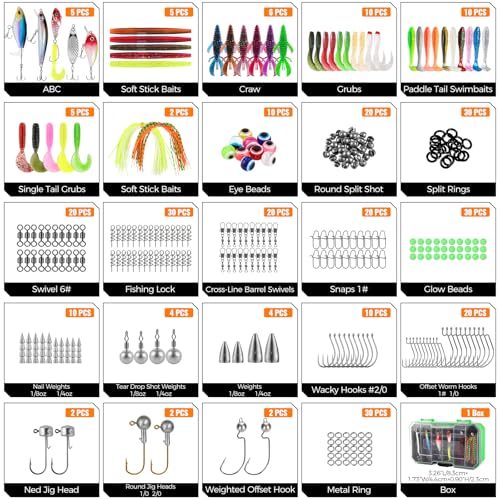 Bass Fishing Lures Tackle Box Kit for All Water (Green 307 PCS Bass Box)