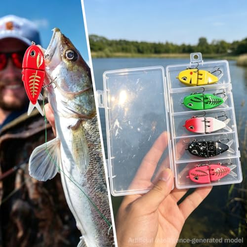 Topwater Fishing Lures with Rotating Tail (5PCS Mixed)
