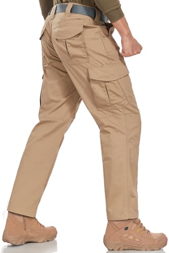 Mens Tactical Pants Lightweight Ripstop Cargo Work Pants Waterproof Hiking Military Army Pants with Pockets Outdoor Apparel Dark Khaki 44Wx32L (Dark Khaki / 44W x 32L)