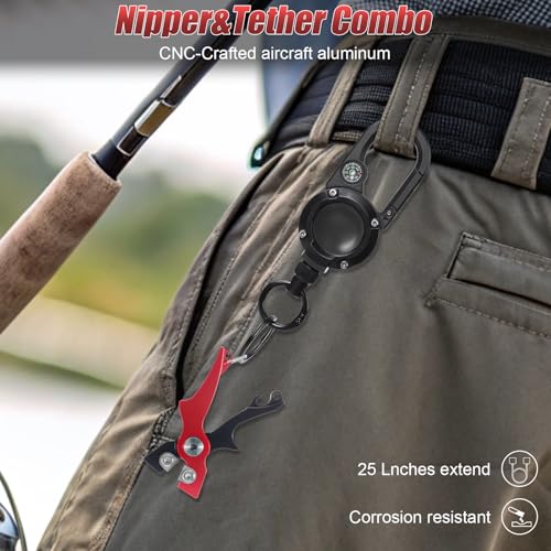 Portable Tungsten Fishing Line Cutter Fly Fishing Nippers with Retractors for Braid (Black Red)