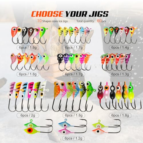 Ice Fishing Jigs Kit (B -60pcs Ice fishing jigs (10 Style))