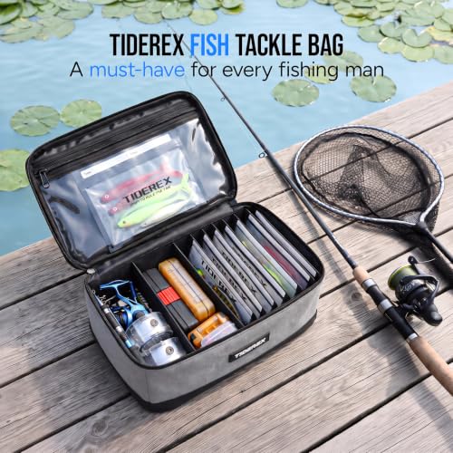 Fishing Tackle Bag with 20 DIY Soft Plastic Bait Bags (Gray)