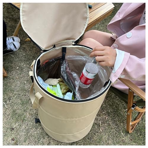 Pop up Camping Trash can with lid (beige coffee)