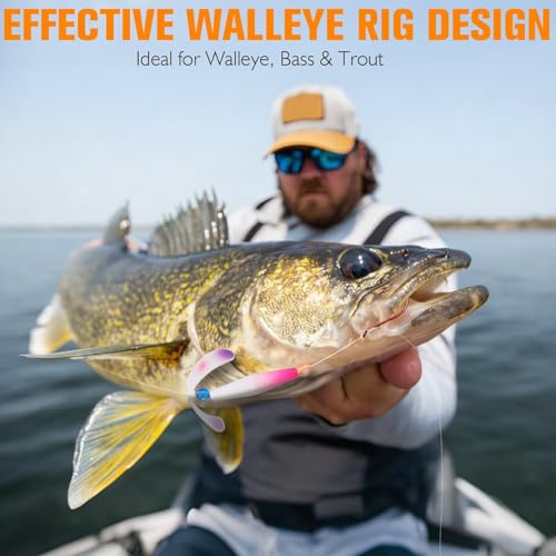 Crawler Harness Walleye Rigs with Dual (Red-Dual Baitholder Hooks-#4)