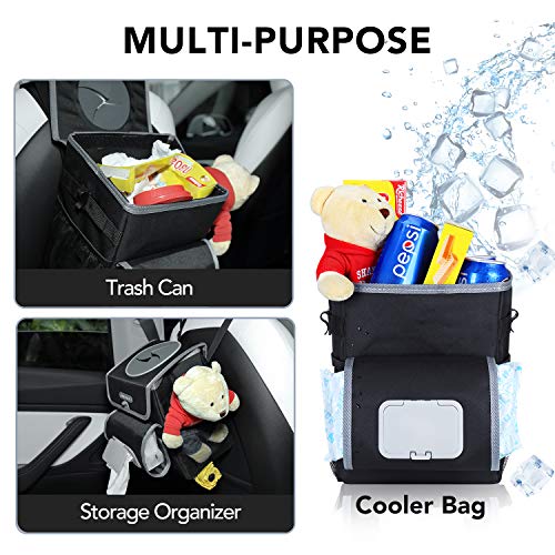All-in-One Car Trash Can, Garbage Bag for Car with Removable Leakproof Interior Liner, Adjustable Tissue Holder & Straps