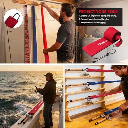 Neoprene Fishing Rod Sleeve Rod Socks for Fishing Poles Sleeve Rod Cover Rod Protector for Casting Spinning Trolling Fishing Rod Storage Durable (75" / Red 2PCS)