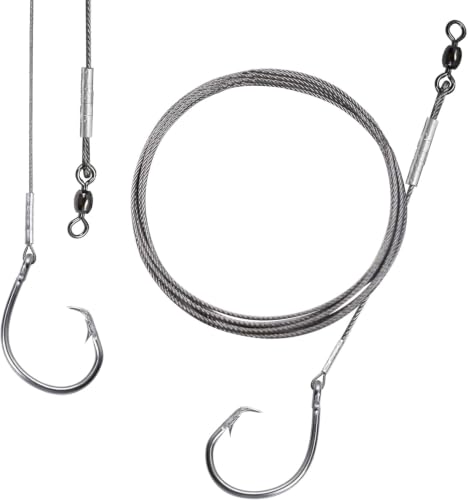 2 Pack Pre Tied Shark Fishing Hook Rigs Heavy Duty Stainless Leader Wire and Big Game Circle Hooks 14 (20/0 - 2 PCS)