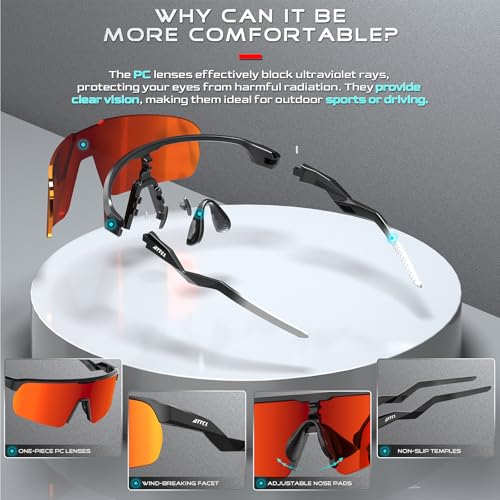 Lightweight Running Sunglasses Women Men Wrap Around UV400 Sports (2026-black Frame-red Lens /Mirrored)