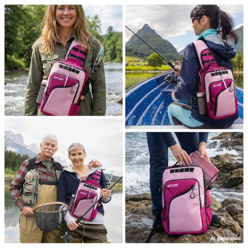 Pink Crossbody Fishing Tackle Bag w (Pink / 1680d Double-strand Pu Backpack + (3)3600 Trays)