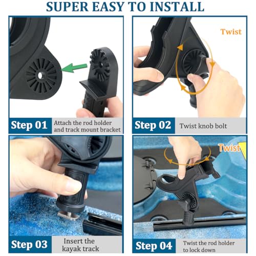 Kayak Track Fishing Rod Holder with Rubber Strap Easy Adjust and Remove (Pack Of 2)