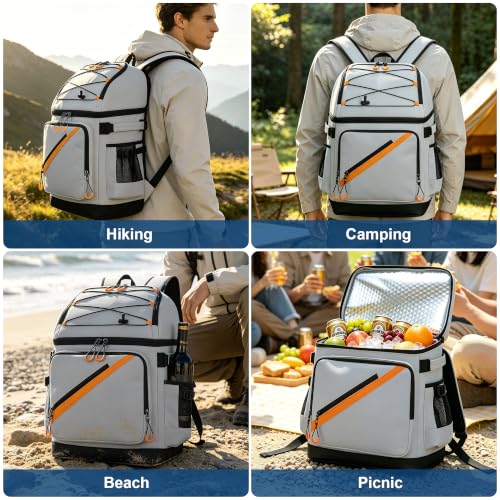 50 Can Large Waterproof Insulated Cooler Backpack (Grey)