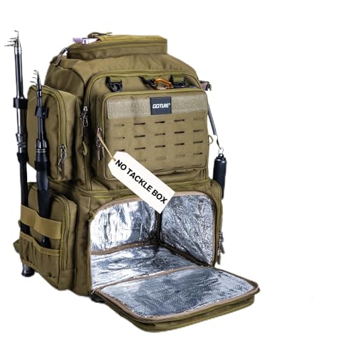 Fishing Tackle Backpack with 2 Rod Holders & Rain Cover