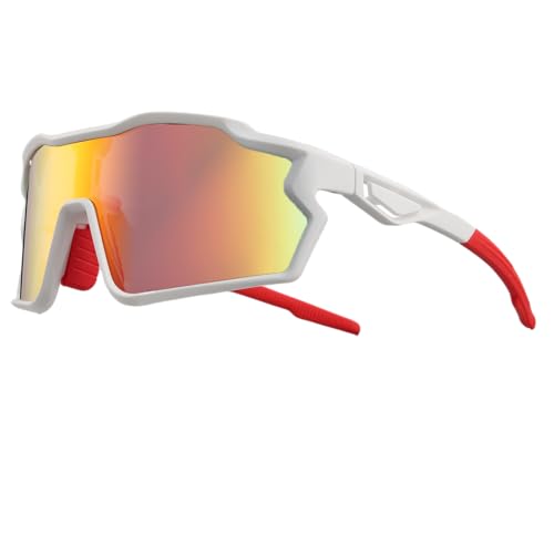 Sports Sunglasses for Men Women Wrap Around UV400 Protection (White)