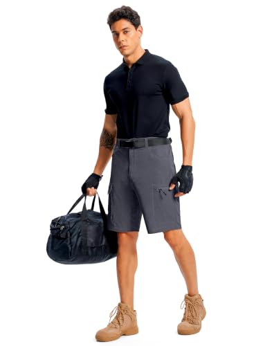 Men's Hiking Cargo Shorts 9" Lightweight Quick Dry 6 Pockets (Small / Dark Grey)
