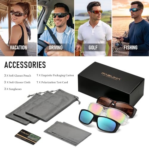 Polarized Sports Sunglasses For Men Women UV400 Protection ((3 Pack)pink+brown+blue)