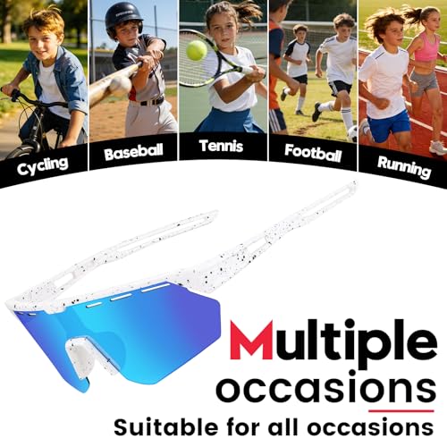 Kids Sunglasses Youth Baseball Sun Glasses for Boys Girls Cycling Sports UV400 Protection Goggles Ages 3 (2pack-white/Blue+blue/Pink)