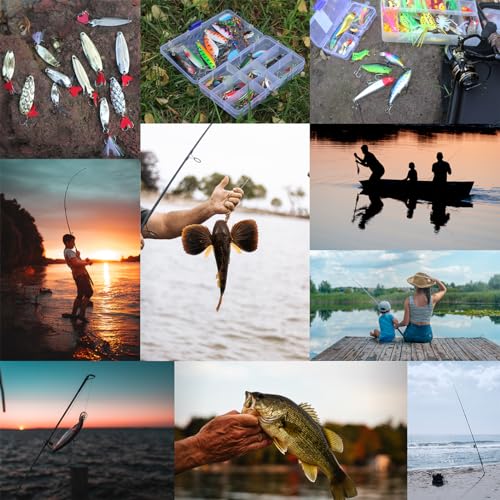 399pcs Fishing Lures Set Fish Lure kit for Bass Trout Salmon Freshwater Fish tackle kit Including Plastic Shrimp worm bait Spoon grasshopper Crankbait Jigs Hooks fishing gear and equipment (Black-399pcs)
