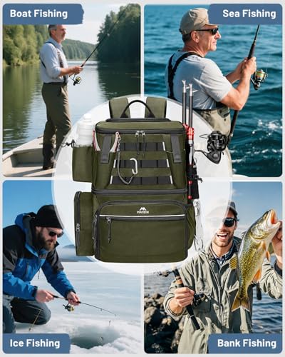 Fishing Tackle Backpack with 4 3600 Tackle Box (Olive Green)