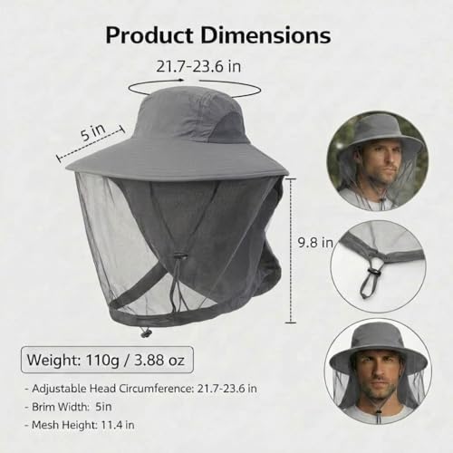 Mosquito Hat with Netting (Grey)