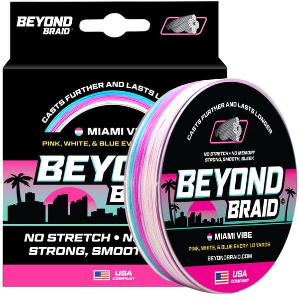 Miami Vibe Braided Fishing Line (Miami Vibe - Pink, White, Blue / 30LB (500 Yards))
