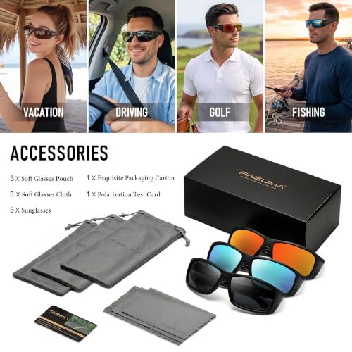 Polarized Sports Sunglasses For Men Women UV400 Protection ((3 Pack)black+blue+red)